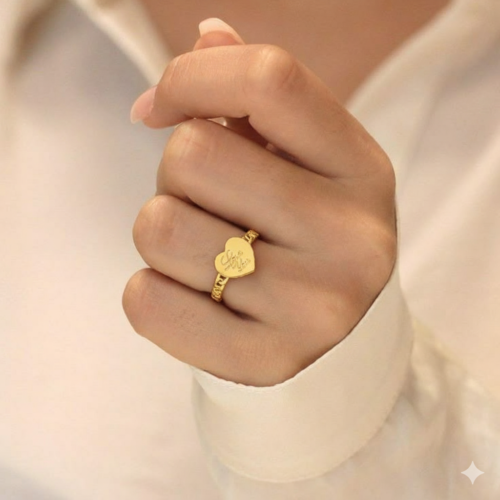 Gold Heart Ring with "Love You" Engraving