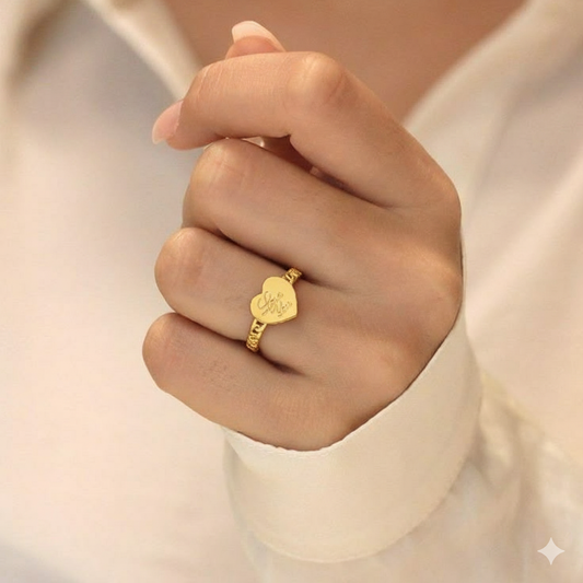 Gold Heart Ring with "Love You" Engraving