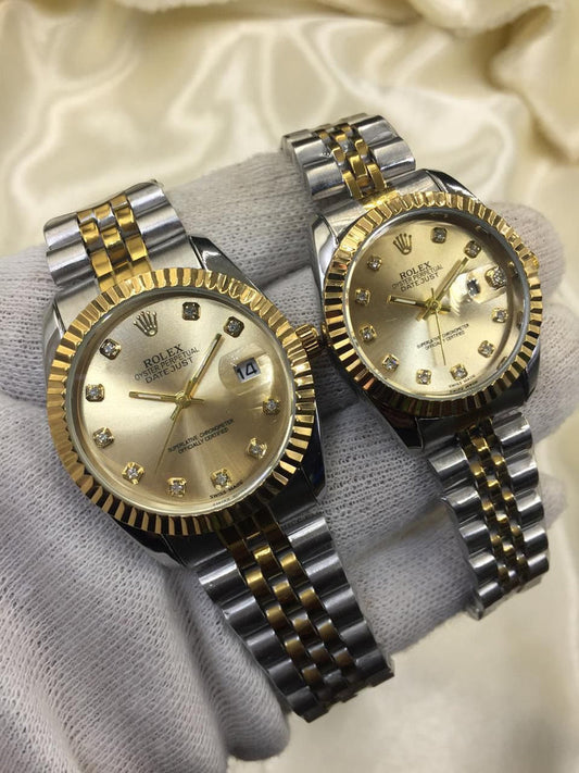 ROLEX GOLD PLATED DUAL SHADE COUPLE WATCHES (Golden)