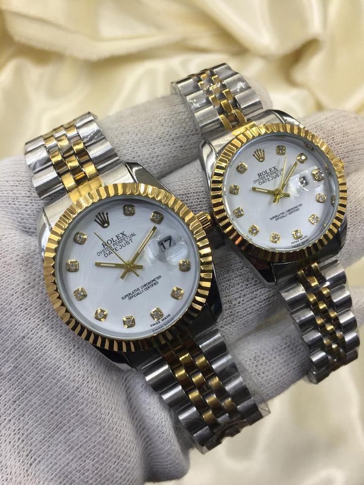ROLEX GOLD PLATED DUAL SHADE COUPLE WATCHES (White)