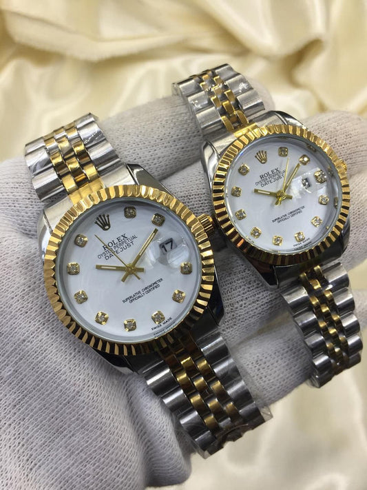 ROLEX GOLD PLATED DUAL SHADE COUPLE WATCHES (White)