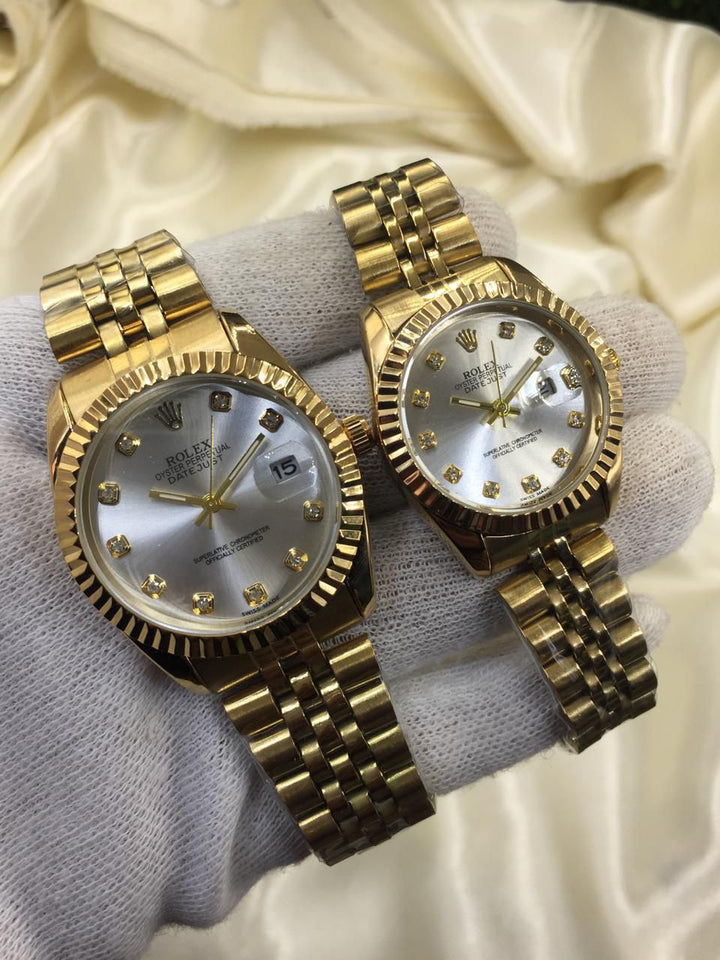 ROLEX GOLD PLATED COUPLE WATCHES (Sliver)