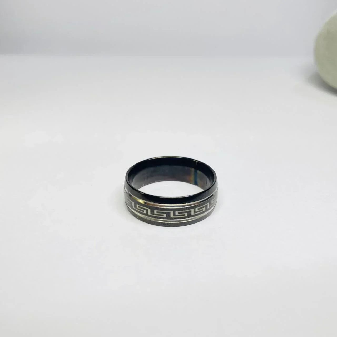 Greek Wave Design Black Silver Ring