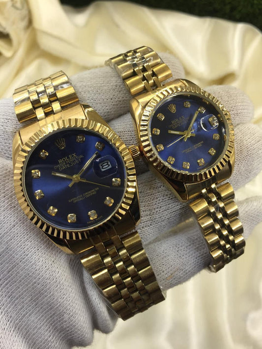 ROLEX GOLD PLATED COUPLE WATCHES (Blue)