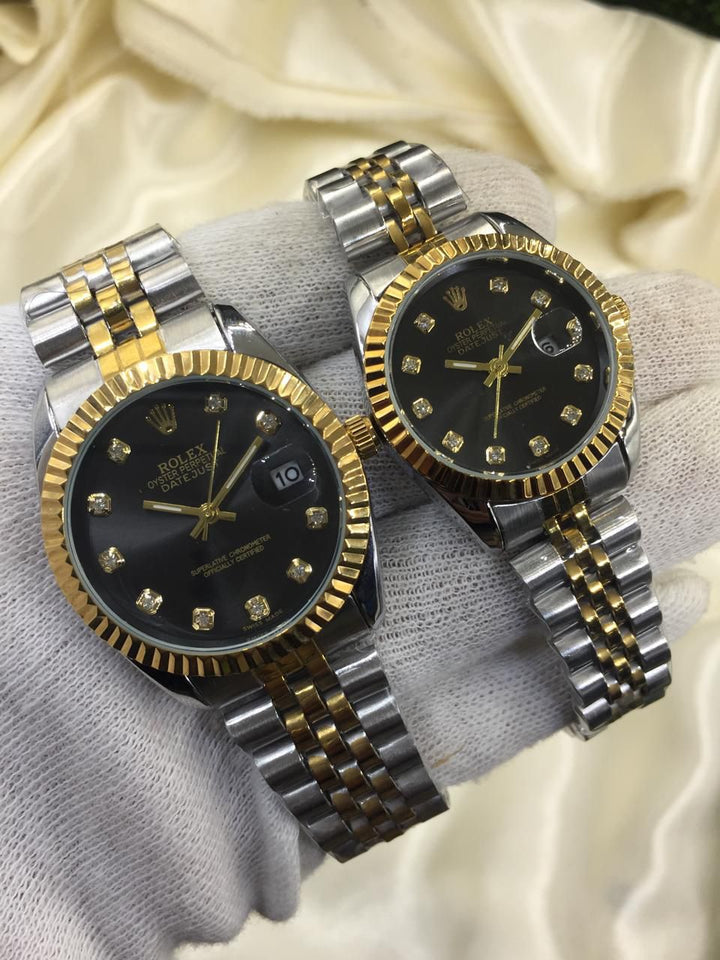 ROLEX GOLD PLATED DUAL SHADE COUPLE WATCHES (Black)