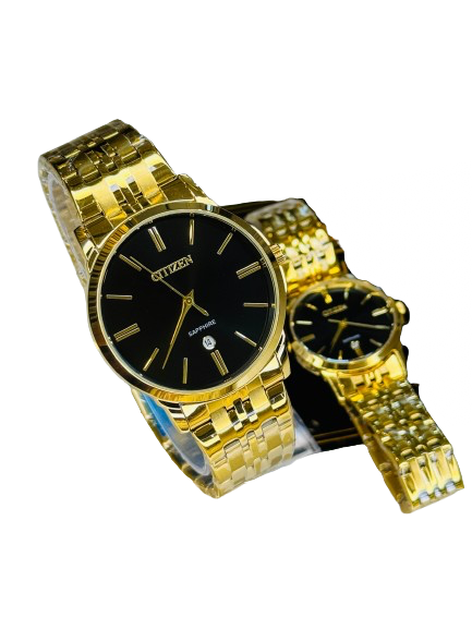 Gold Black Down Date Citizen Couple Watch