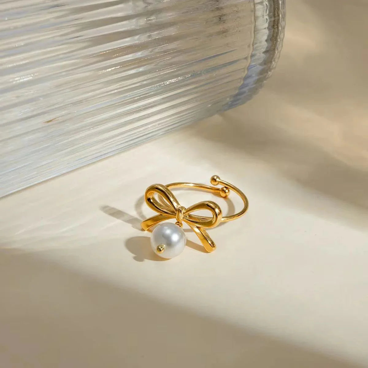 Pearl Bow Adjustable Ring