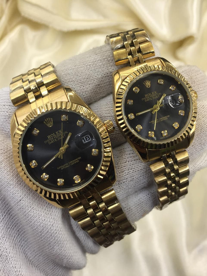 ROLEX GOLD PLATED COUPLE WATCHES (Black)