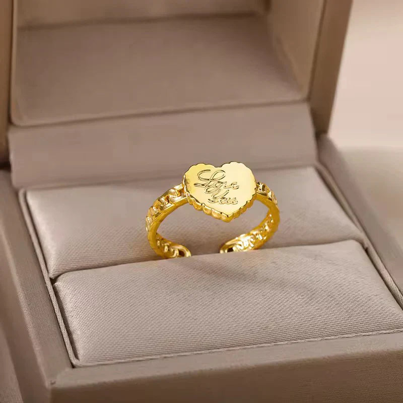 Gold Heart Ring with "Love You" Engraving