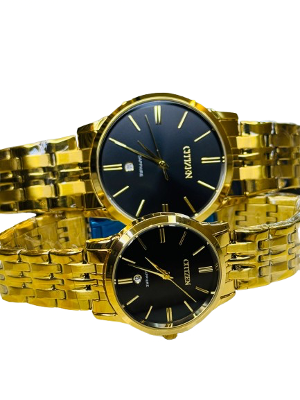 Gold Black Down Date Citizen Couple Watch