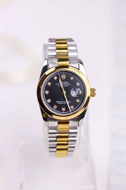 Rolex Black Pearl DateJust Women Watch - Plain Bezel