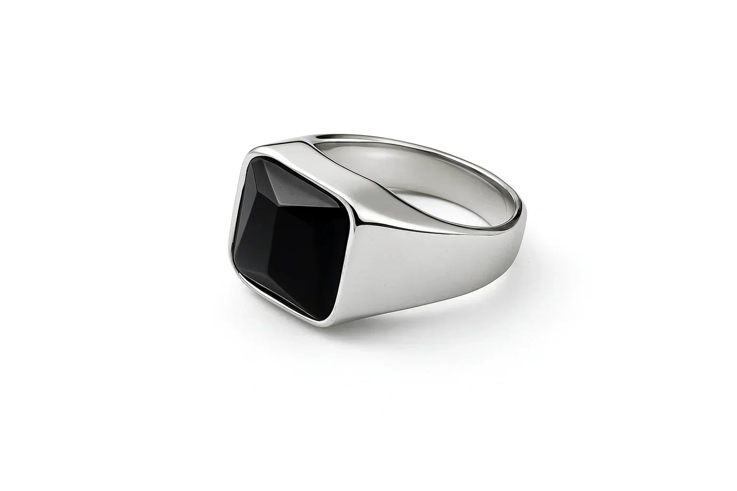 Silver plated square black onyx ring