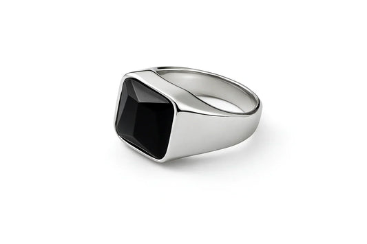 Silver plated square black onyx ring