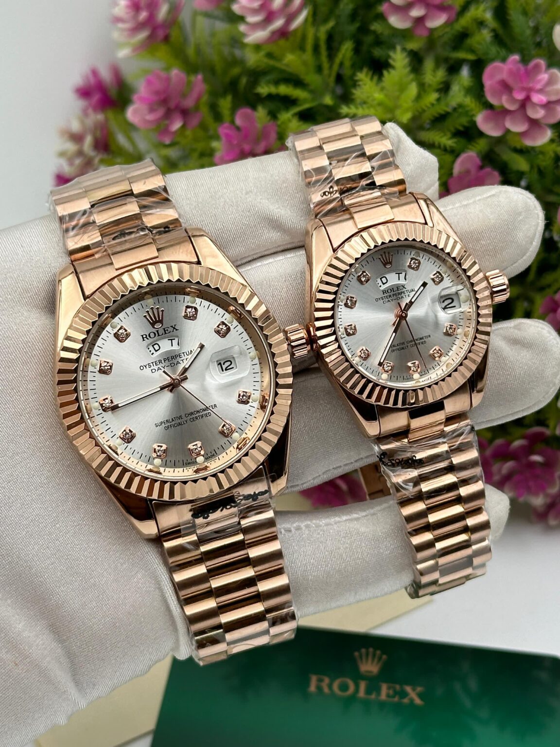 ROLEX DAY-DATE COUPLE WATCH (ROSE GOLD-SILVER)